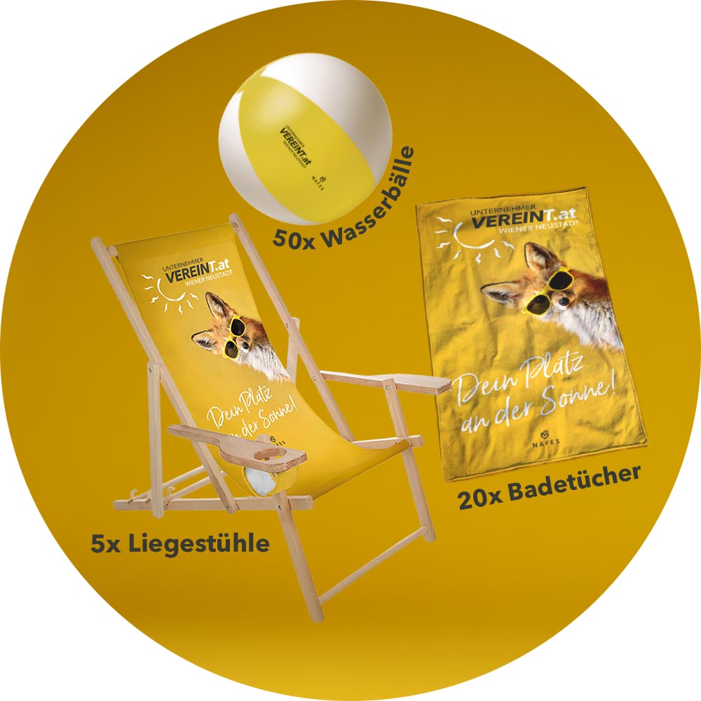 5x Liegestühle, 20x Badetücher, 50x Wasserbälle